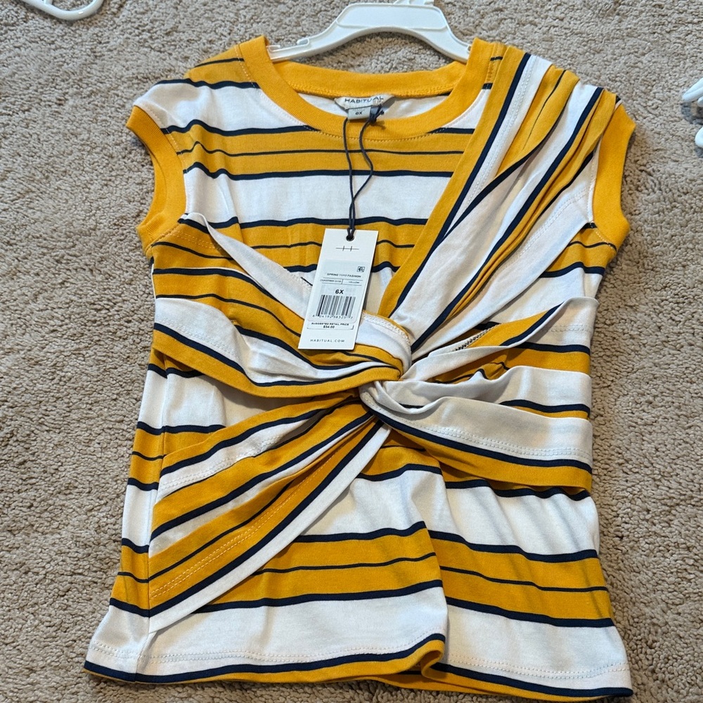 Habitual Yellow and White Striped Knot Tee